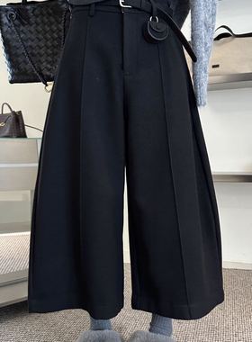 3R3 高腰纯色高级感厚款宽松阔腿八分裤休闲裤西装裤11709