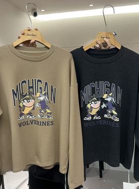 HANMIGAO 圆领字母卡通图案宽松长袖T恤打底衫63322