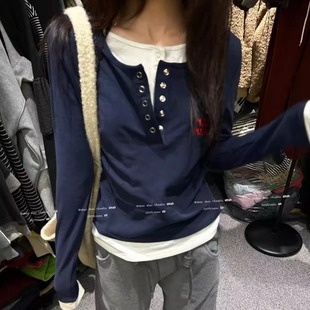 DUODUO T恤 半扣假两件修身