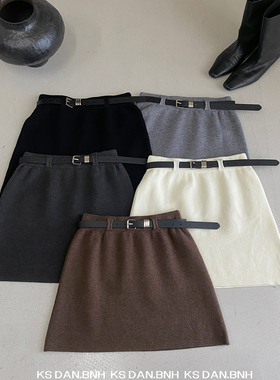 KISS SISTER 高腰纯色高级感毛呢半身裙短裙A字裙88807