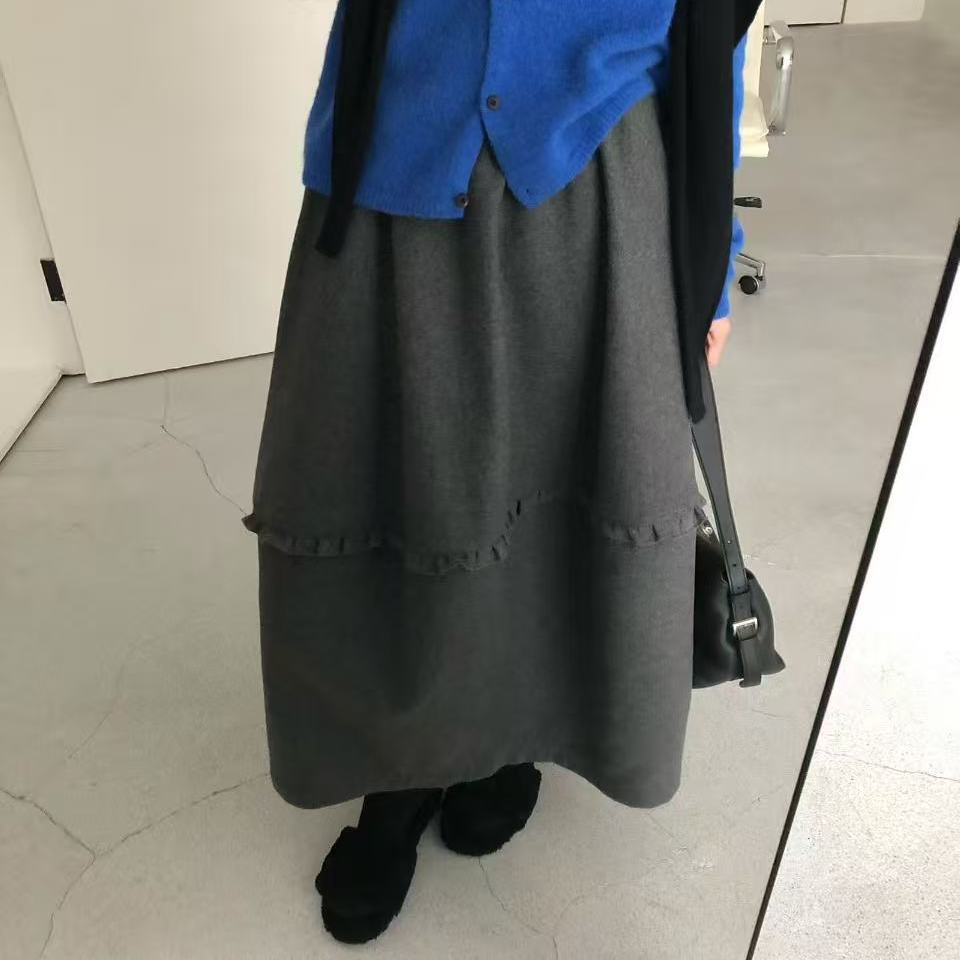 木耳边高级感羊毛呢料蓬蓬半身裙