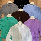 TRUST 毛衣 羊毛针织衫 翻领纯色简约单排扣短款