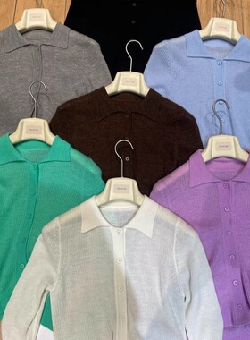 TRUST ME 翻领纯色简约单排扣短款羊毛针织衫毛衣