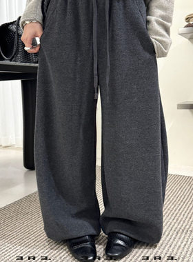 3R3 抽绳松腰纯色高级感宽松阔腿加绒休闲裤弯刀裤9380