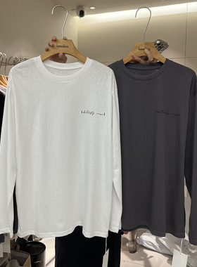 HANMIGAO 圆领前后字母图案宽松高级感长袖T恤上衣63050