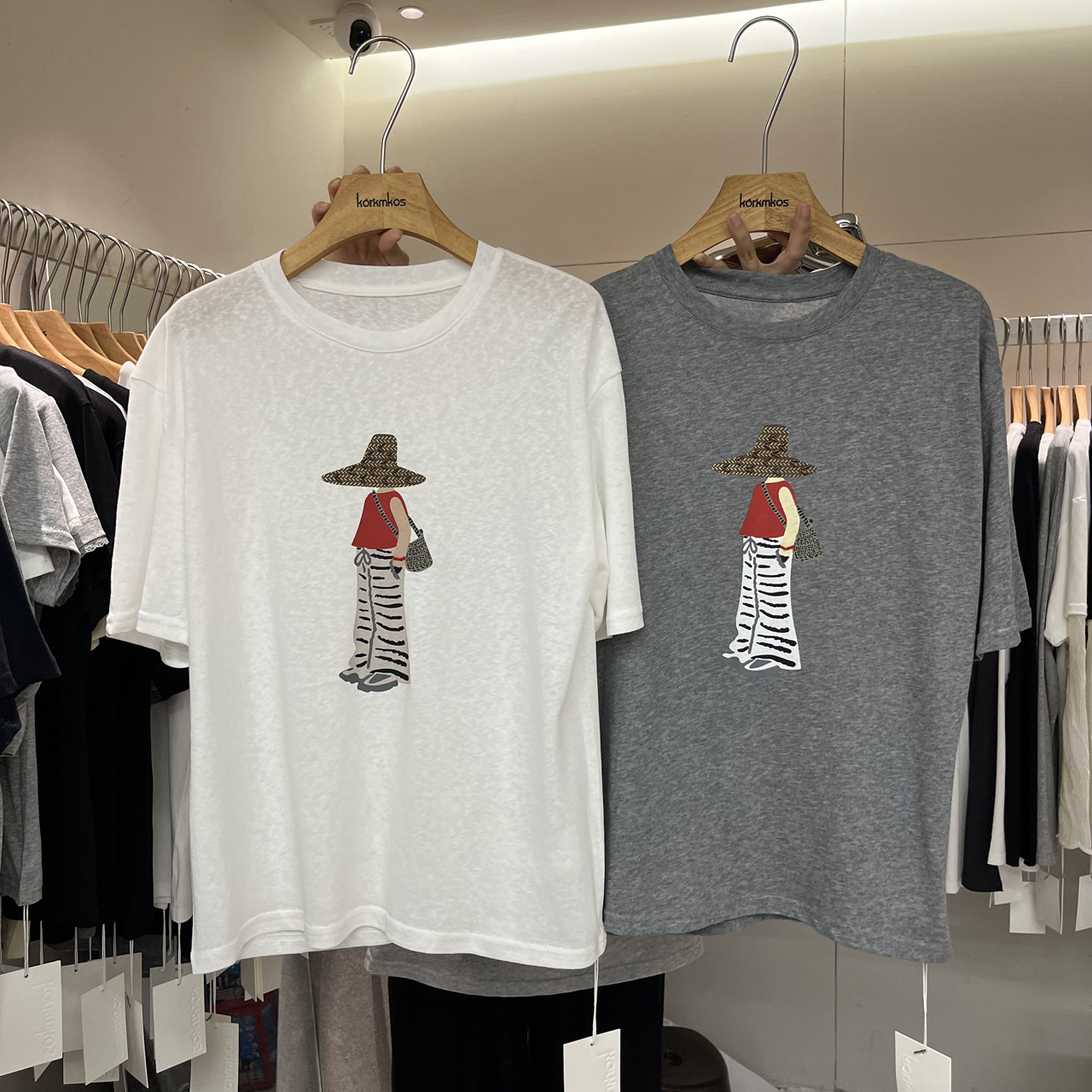 HANMIGAO 圆领卡通女孩图案宽松短袖T恤上衣70258