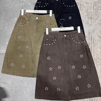 烫钉洗水牛仔半身裙显瘦A字裙