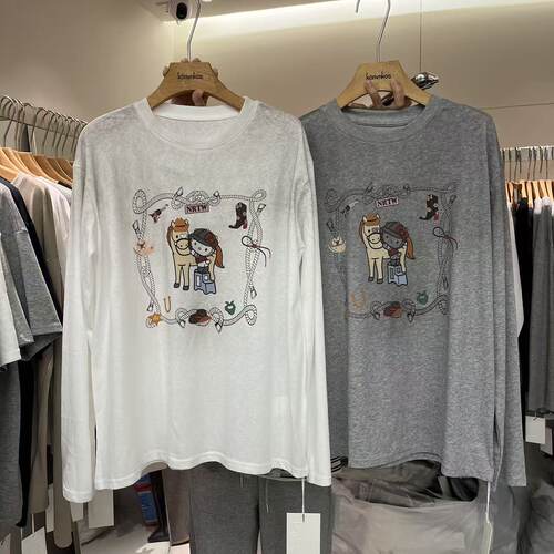 卡通图案薄款宽松长袖T恤上衣