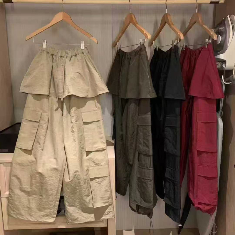 拼接荷叶边屁帘束脚帅气工装裤