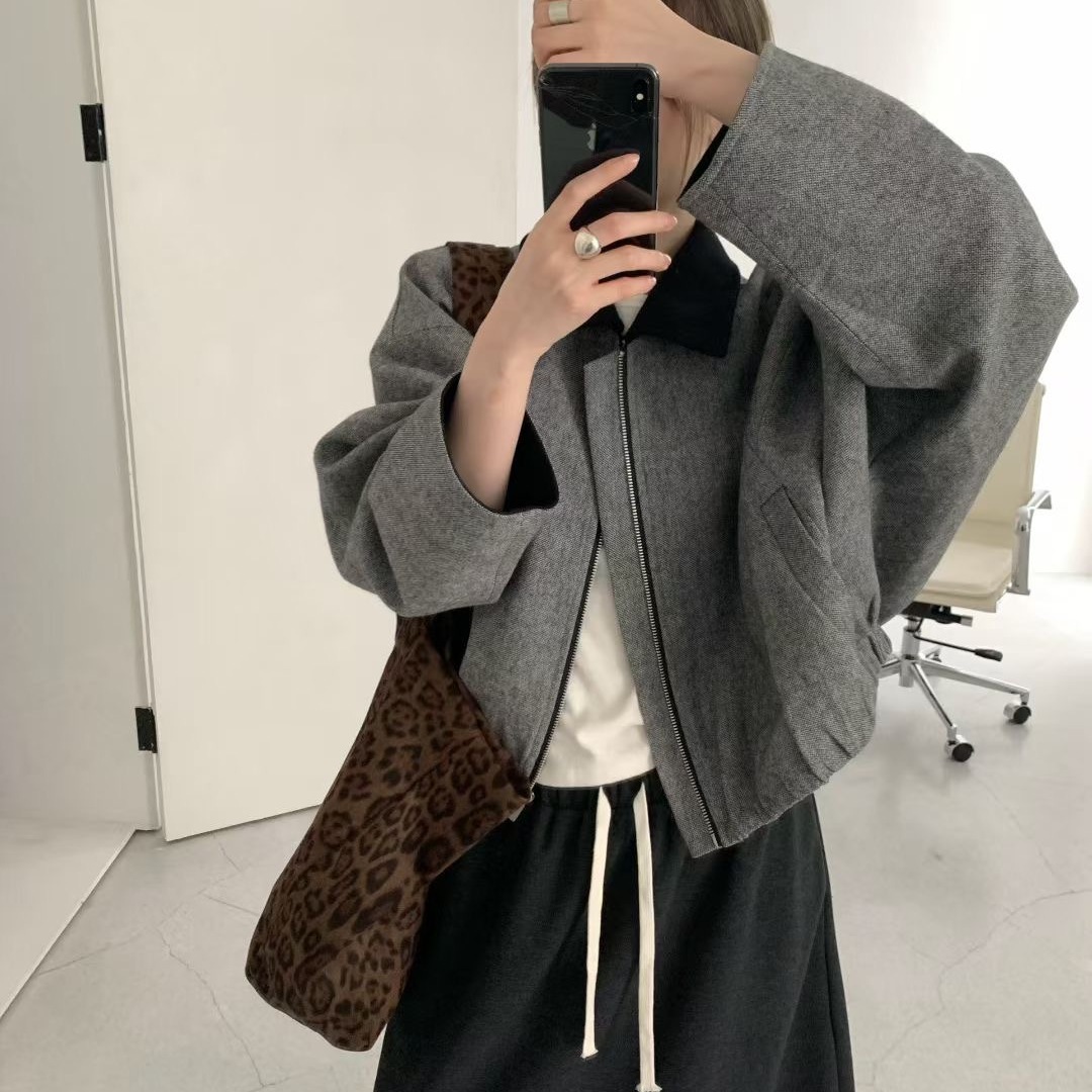 拼色下摆松紧高级感短款外套