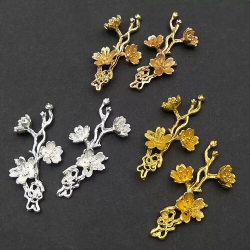 合金保色花朵梅花树枝挂件成对祥云枝吊坠古风diy发簪材料饰品