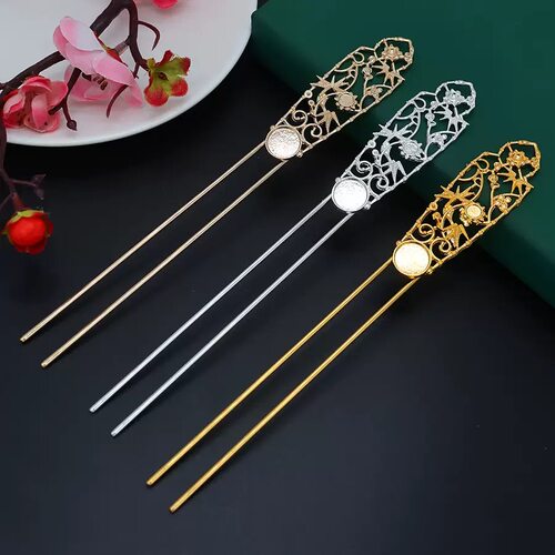 合金电泳保色三戒面葫芦竹叶缠花双直钗古风汉服旗袍步摇璎珞配饰