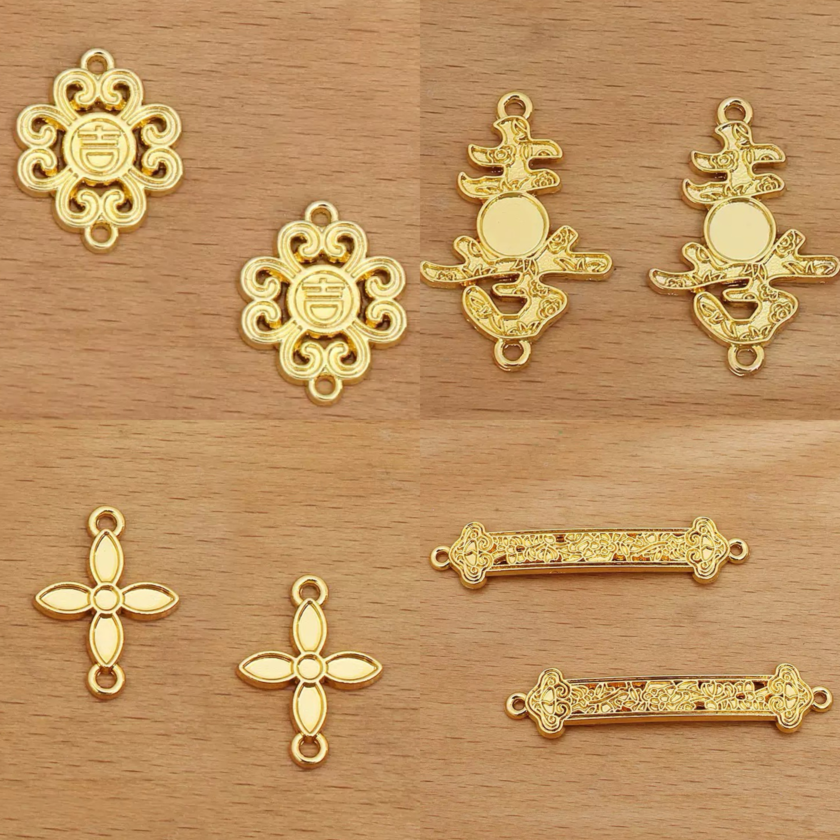 10个价 喜吉汉字四叶草如意长条连接精美配饰中国风发簪头饰配件