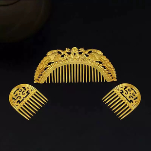 双凤祥云纹梳篦发簪 唐风錾刻仕女图凤凰发梳 敦煌供养人头饰插梳