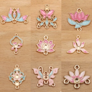 粉彩滴油合金镀金多孔流苏挂头连接件古风汉服发簪耳环diy材料