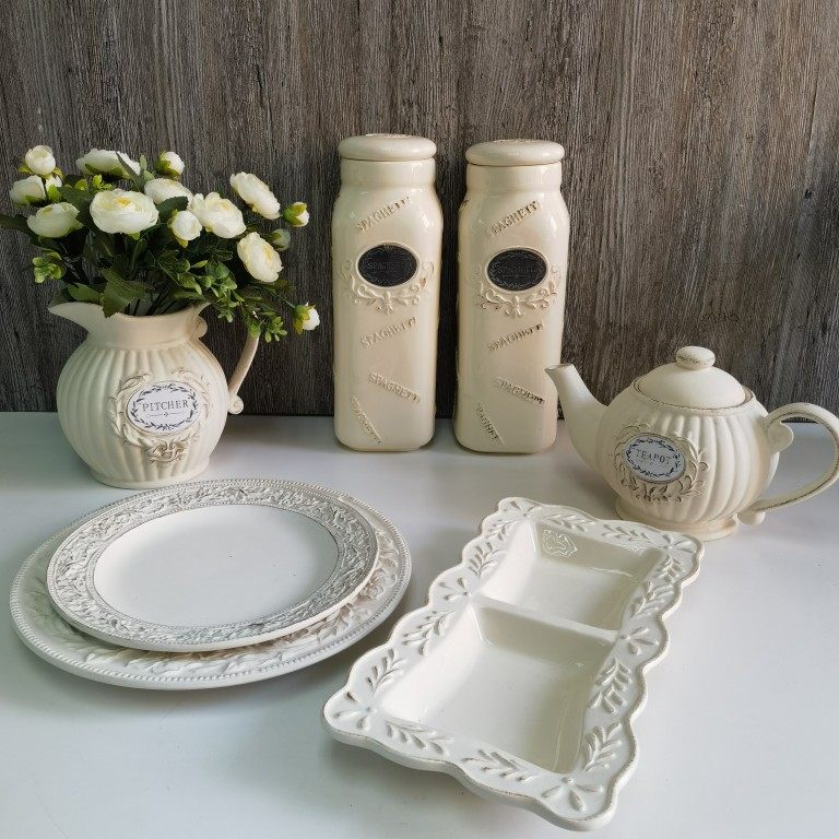 清仓 轻奢美式乡村 做旧复古 陶瓷餐具 西餐盘 咖啡壶 意大利面罐