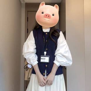 韩版简约通勤宽松软糯针织背心马甲毛衣女秋冬白色衬衫两件套装