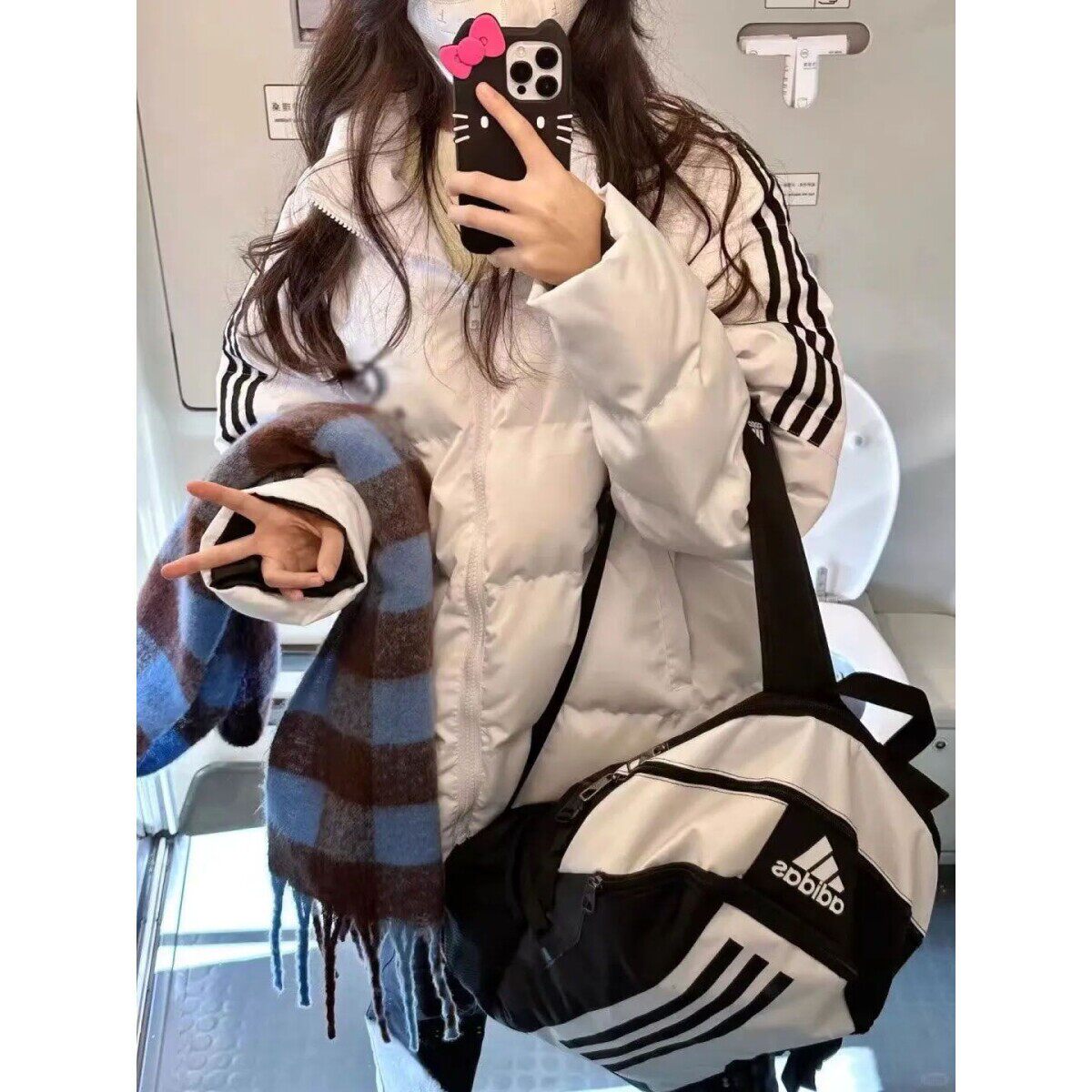 韩版甜酷风条纹PU皮棉服外套冬季ins宽松加厚保暖面包服棉衣