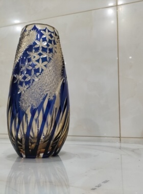 藏品级江户切子风花雪月纯手工水晶玻璃花瓶装饰摆件