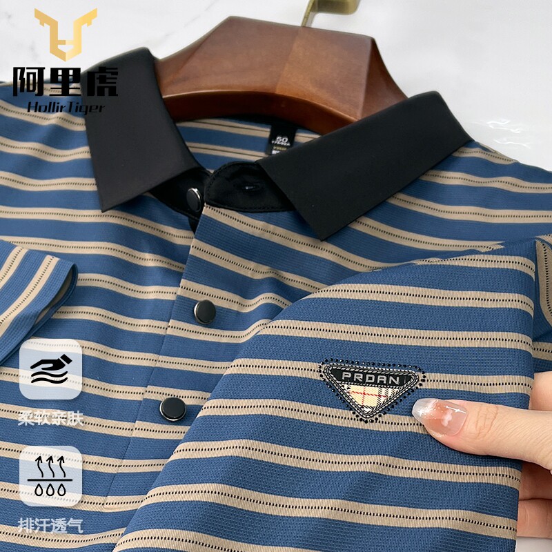中老年爸爸夏装莱赛尔棉冰丝polo衬衫男士短袖t恤父亲衣服