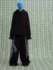 Vet23 New Racing-Style Straight-Leg Wide-Leg Pants, Pure Cotton, Raw Hem, Fleece-Lined Sweatpants, Vintage Biker Long Pants with Heat-Printed Design