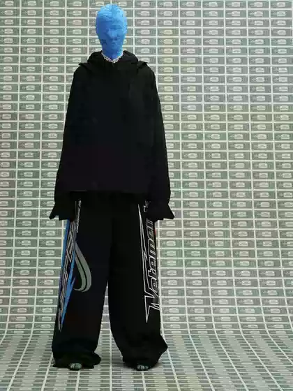 Vet23 New Racing-Style Straight-Leg Wide-Leg Pants, Pure Cotton, Raw Hem, Fleece-Lined Sweatpants, Vintage Biker Long Pants with Heat-Printed Design