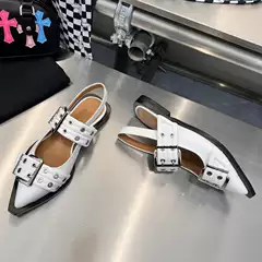 Studded Pointed-Toe Mules 2026 European Spring/Summer New Style Genuine Leather Studded Backless Sandals Women's Patent Leather Trendy