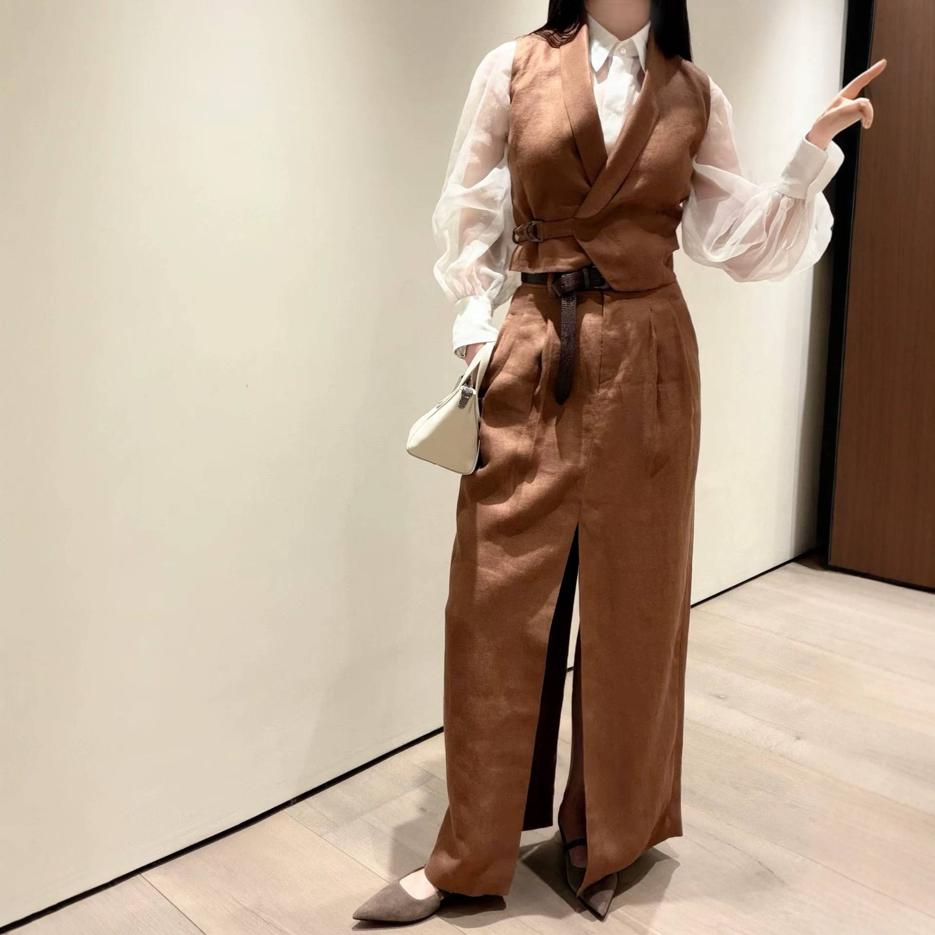 深圳南油老钱风亚麻高开叉半裙BC新款亚麻高开叉半裙BC配套半长裙