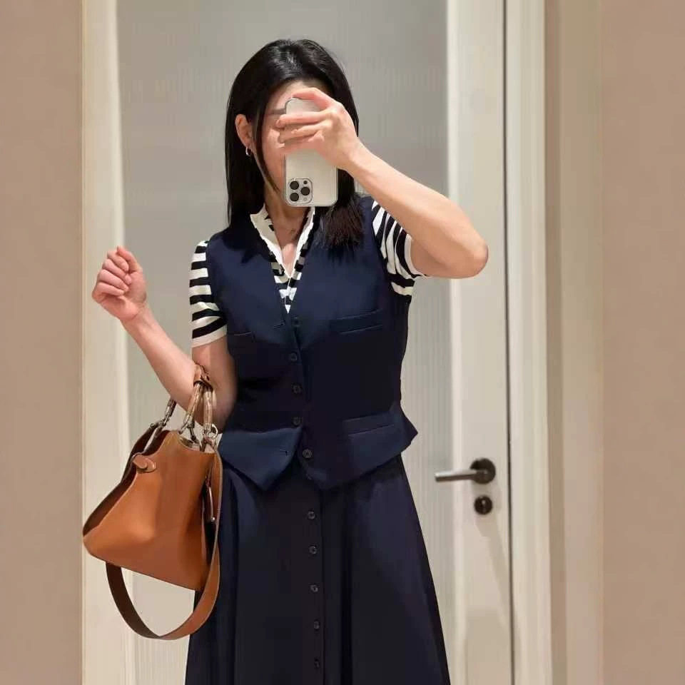 深圳南油老钱风拉夫航海系列马甲亚麻马甲蓝白马甲百搭马夹修