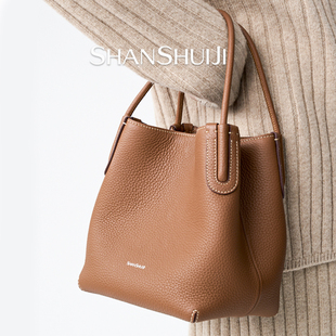 山水集菜篮子包新款单肩斜挎包高级感通勤手提头层牛皮女水桶包