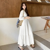 现货数据好2025秋装新款蕾丝纯色拼接长款连衣裙，女装连衣裙，浙宝253