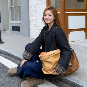 轻薄棉服时尚格子拼接款2025年秋冬季新款女小个子小棉袄保暖上衣图片