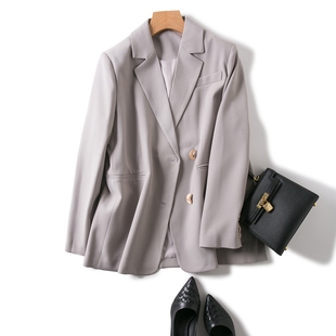 时尚感别致纽扣设计 显瘦微阔版斜后开叉休闲风中长款外套西装女