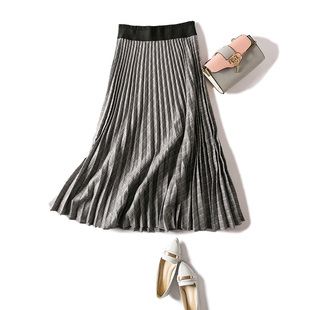 一点点复古风的味道 斜纹方格提花垂顺优雅显瘦百褶裙 高腰半身裙