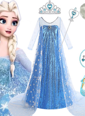 艾莎公主裙女童新款迪士尼爱莎连衣裙子冰雪奇缘衣服elsa艾沙礼服