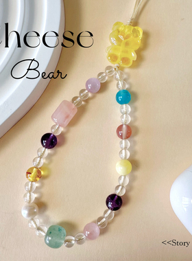 STORY OWL【多巴胺】原创天然水晶蜜蜡熊多宝相机耳机挂绳手机链