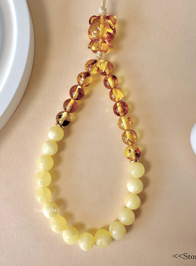 STORY OWL/小熊骑士/原创天然花珀小熊蜜蜡耳机指环ins挂绳手机链