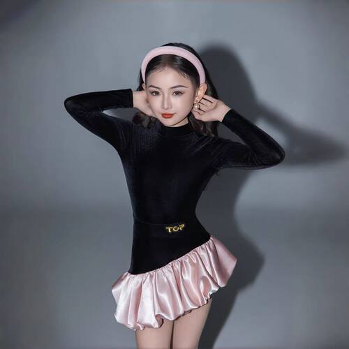 新品TOP粉天鹅秋冬云感丝绒高弹专业拉丁舞服练功服舒适透气高弹