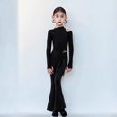 上衣套装 舞慧拉丁舞训练服女儿童舞蹈练功服长裤 微喇叭黑色长袖