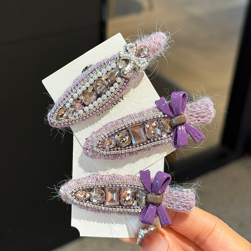 紫色系甜美珍珠水钻蝴蝶结毛线发夹女时尚侧边碎发夹鸭嘴夹刘海夹,饰品/流行首饰/时尚饰品新,发饰,淘宝优惠券,粉丝福利购,淘宝优惠卷
