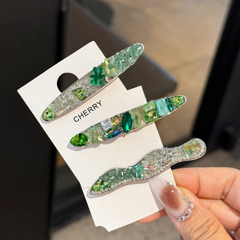 韩国高端绿色水钻鸭嘴夹侧边发夹高级感轻奢精致发卡刘海夹碎发夹,饰品/流行首饰/时尚饰品新,发饰,淘宝优惠券,粉丝福利购,淘宝优惠卷