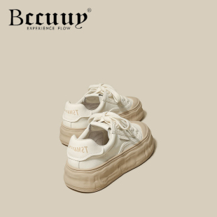 厚底内增高松糕板鞋 百搭运动休闲鞋 女 女2025年春夏新款 真皮小白鞋