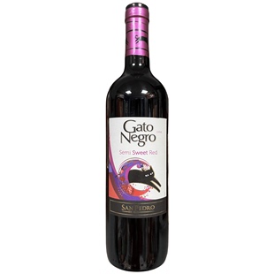 智利黑猫半甜红葡萄酒10.5度果香浓郁香甜顺滑女士红酒晚安微醺酒