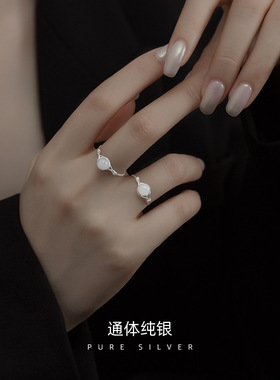 巴山翡翠戒指天然玉石原创轻奢手工S925银镀14K金绕线圆珠指环女