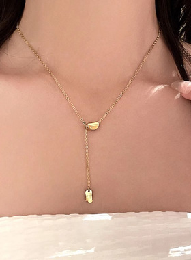 金色小豆子流苏钛钢项链女轻奢小众气质感锁骨链时尚通勤配饰