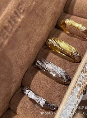 中古感~金银色编织开口戒指女拉丝意大利轻奢小众设计食指戒指环
