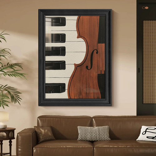 中古风复古钢琴上方装饰画小众