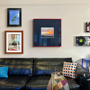 中古风客厅挂画抽象艺术小众高级感法式复古装饰画大白墙蓝色壁画