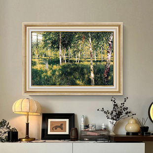 列维坦油画世界名画装饰画俄罗斯风景客厅挂画欧式入户门玄关壁画