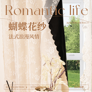 家用窗帘卧室免打孔遮阳帘法式 2025新款 蕾丝全遮光隔热防晒遮光帘